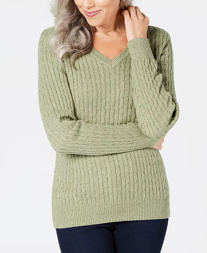 Karen Scott Women's Cotton V-Neck Sweater Green Size Extra Large