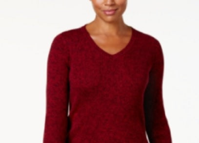 Karen Scott Women's Cotton V-Neck Sweater Red Size Small