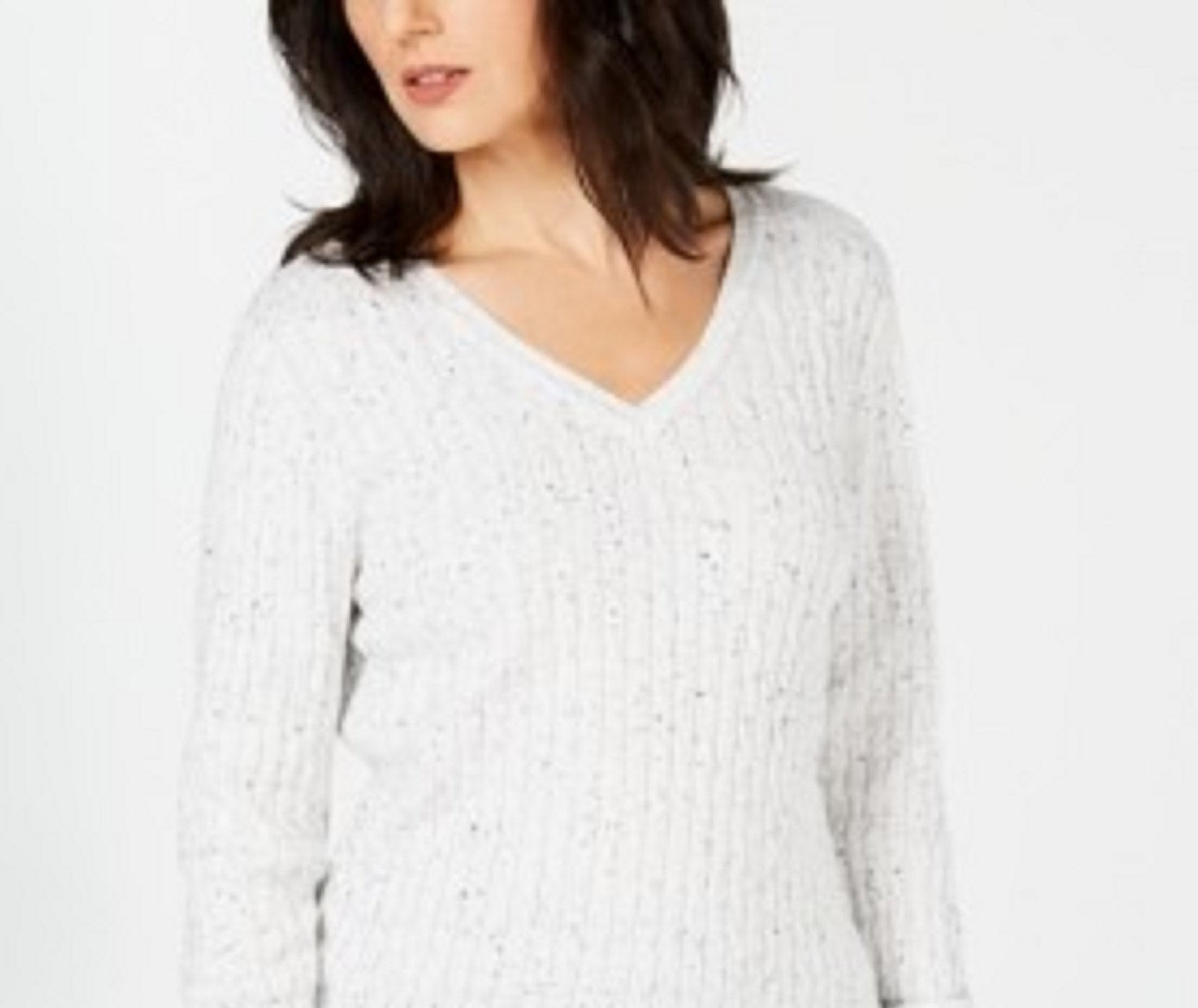 Karen Scott Women's Cable-Knit V-Neck Sweater Natural Size Medium