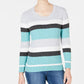 Karen Scott Women's Veronica Striped Cotton Cable Sweater Turq/Aqua Size Medium