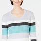 Karen Scott Women's Veronica Striped Cotton Cable Sweater Turq/Aqua Size Medium
