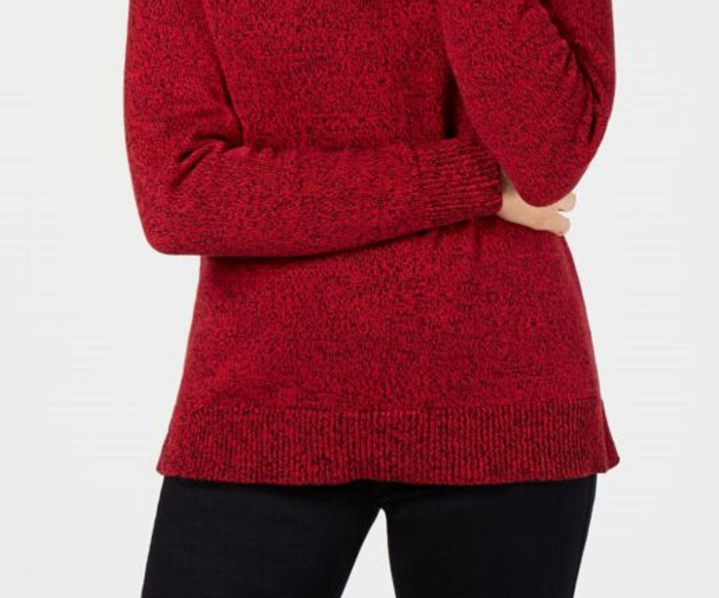 Karen Scott Women's Cotton Marled Shawl-Collar Sweater Bright Red Size Small