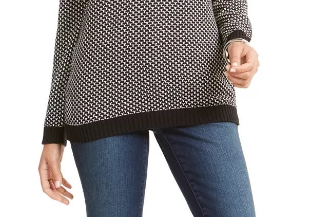 Karen Scott Women's Contrast-Trim Textured Cotton Sweater Black Size Large