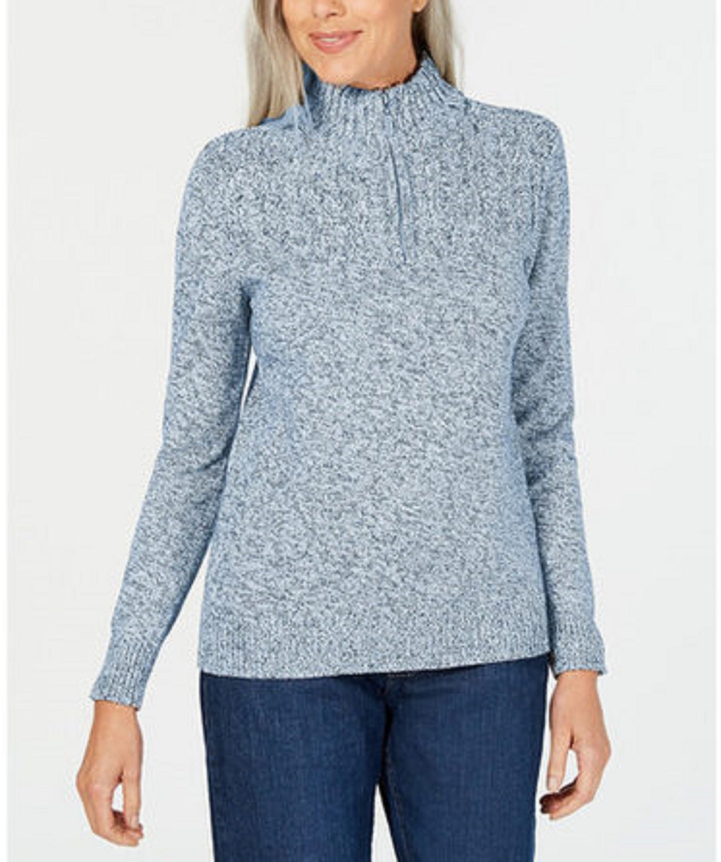 Karen Scott Women's Marled-Knit Quarter-Zip Sweater Blue Size XX Large