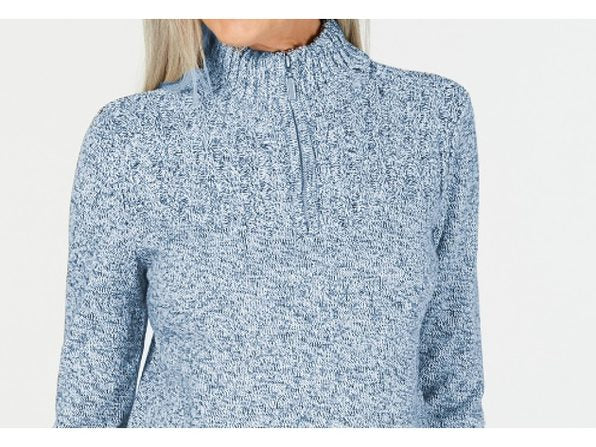 Karen Scott Women's Marled-Knit Quarter-Zip Sweater Blue Size XX Large