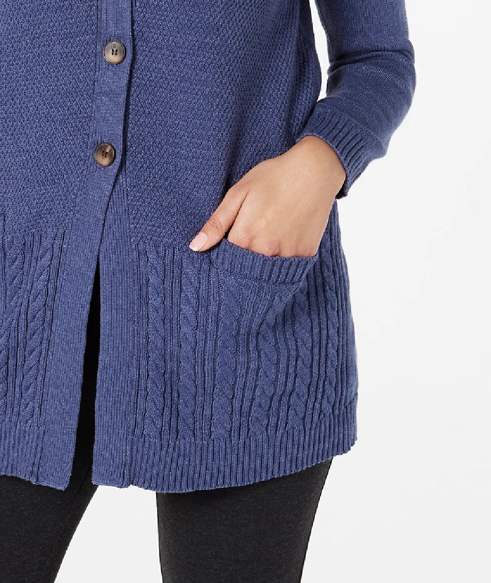 Karen Scott Women's Mixed-Stitch Button-Front Cardigan Blue Size Extra Small