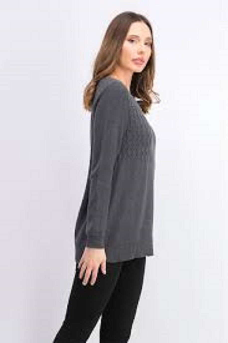 Karen Scott Women's Cotton Mixed-Stitch Sweater Charcoal Size Medium