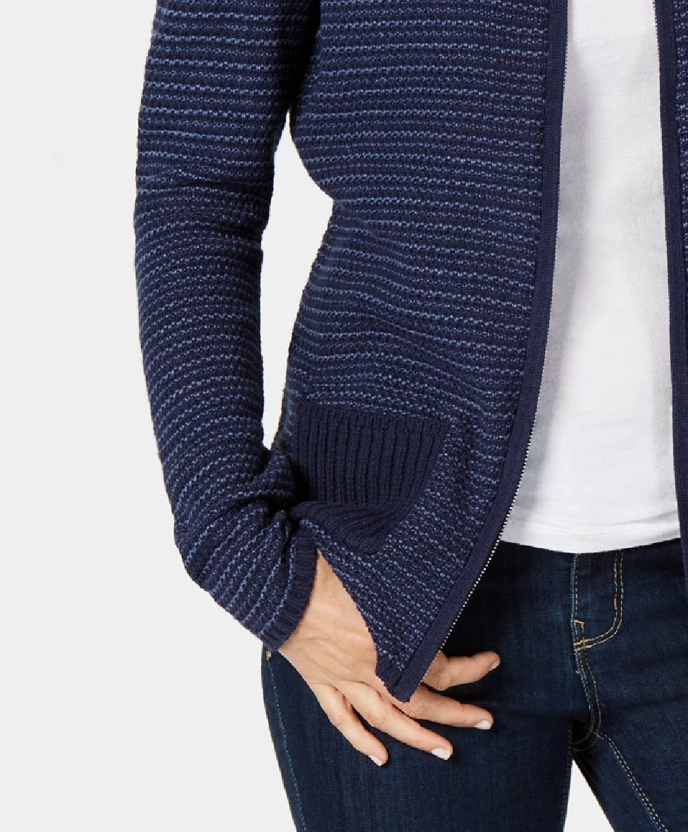 Karen Scott Women's Textured Zip-Front Cardigan Navy Size Medium