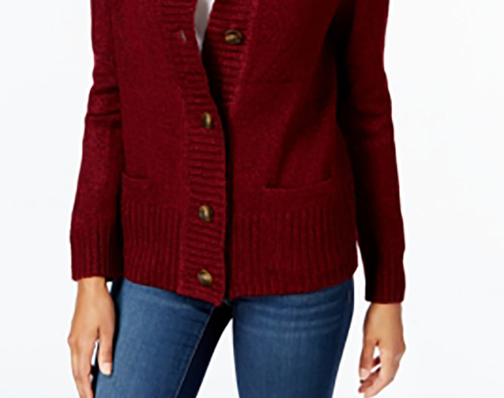 Karen Scott Women's Button-Front Shawl-Collar Cardigan Red Size Small
