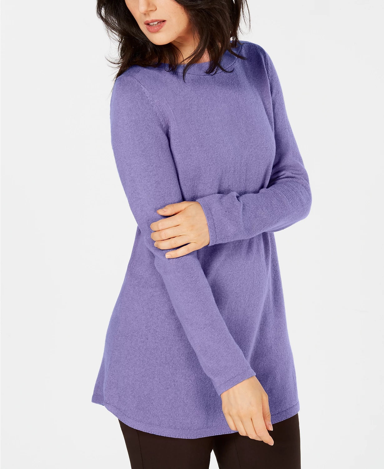 Karen Scott Women's Solid Curved-Hem Tunic Purple Size Medium