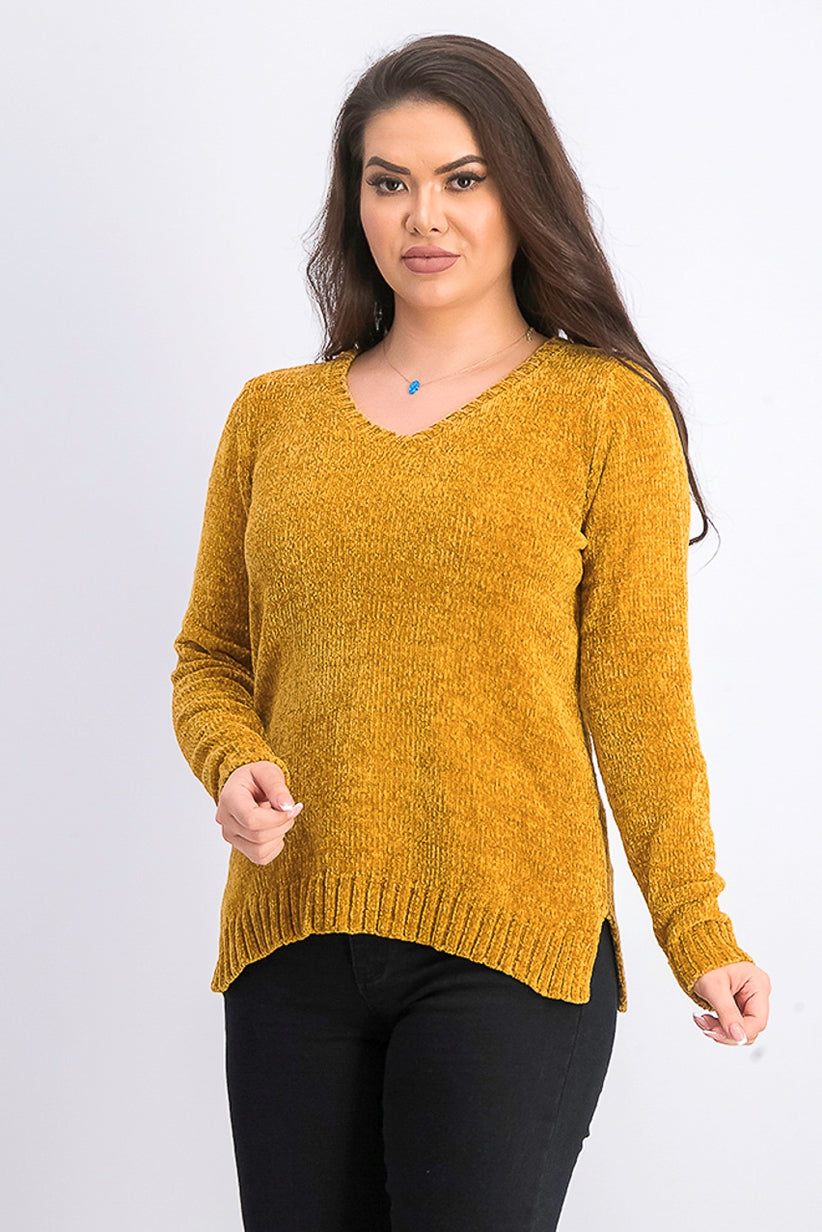 Karen Scott Women's V Neck Chenille Sweater Gold Size X-Large