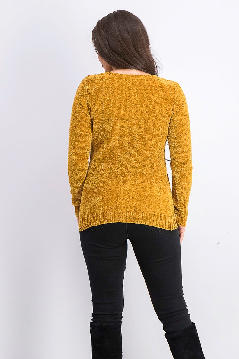 Karen Scott Women's V Neck Chenille Sweater Gold Size X-Large