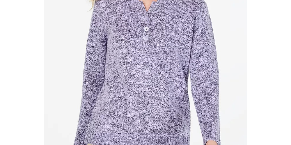 Karen Scott Women's Point Collar Sweater Blue Size Petite Medium