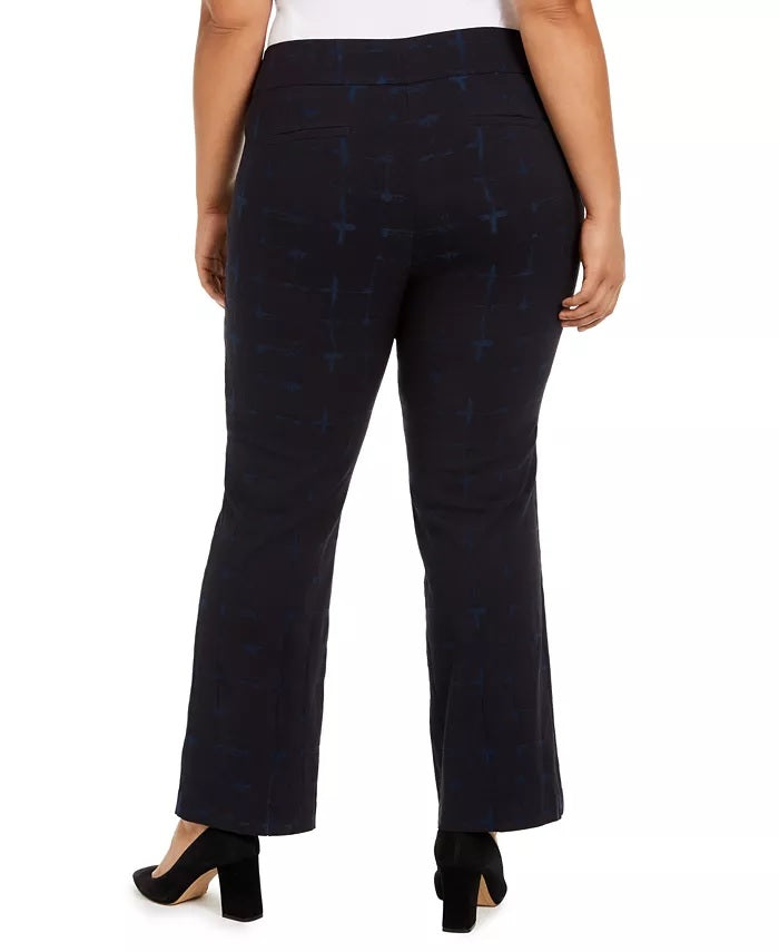 Alfani Women's Plus Size Pull-On Plaid Pants Navy Size 28
