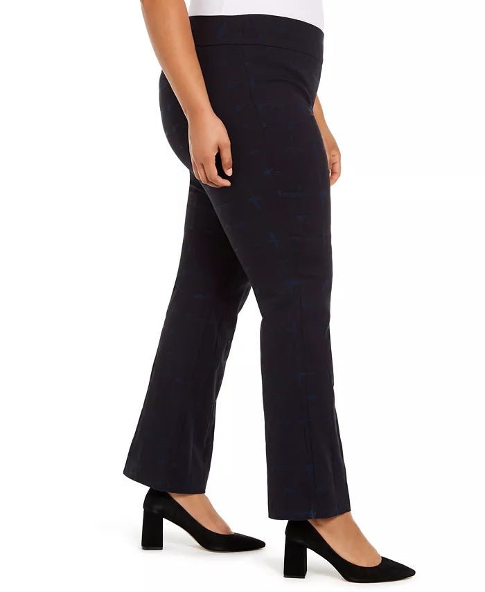 Alfani Women's Plus Size Pull-On Plaid Pants Navy Size 28