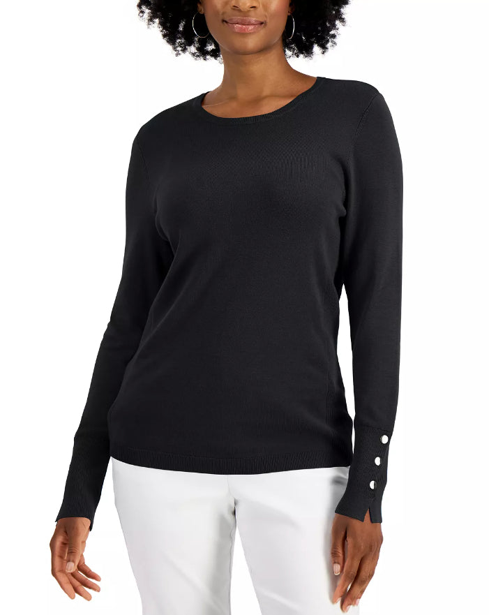 JM Collection Women's Button-Cuff Crewneck Sweater Gray Size XX- Large