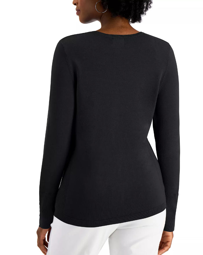 JM Collection Women's Button-Cuff Crewneck Sweater Gray Size XX- Large