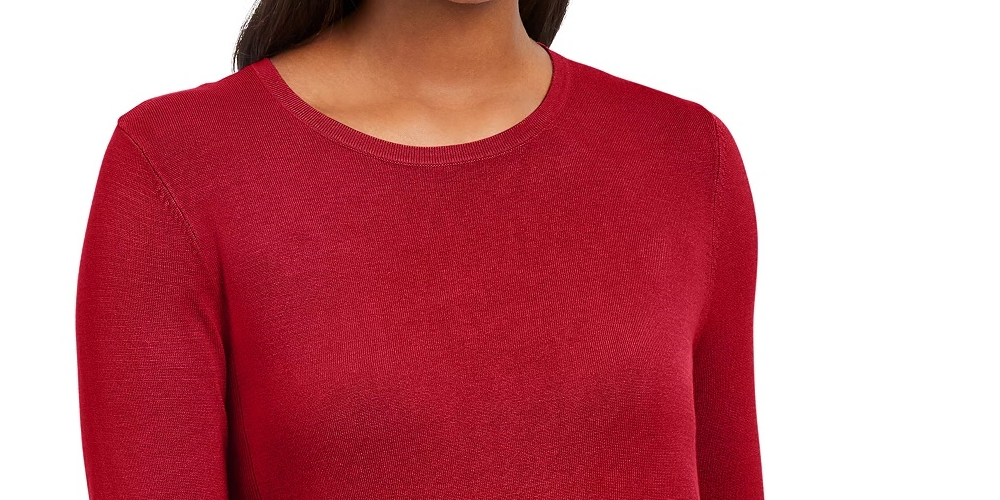 JM Women's Collection Button-Cuff Crewneck Sweater Red Size XX Large