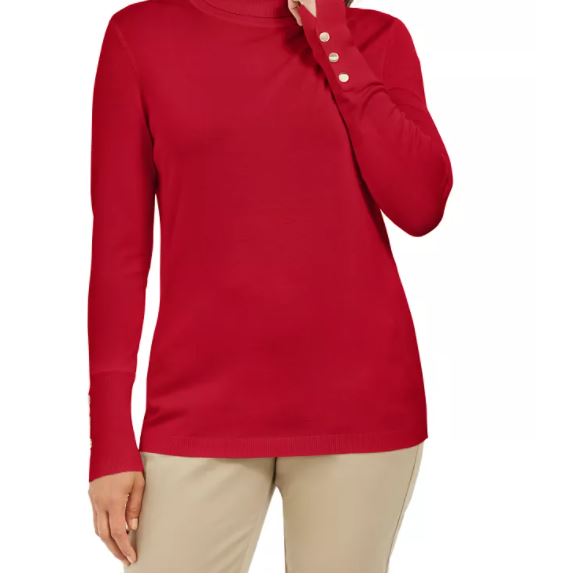 JM Collection Women's Stud Sleeve Pullover Turtleneck Sweater Red Size Large