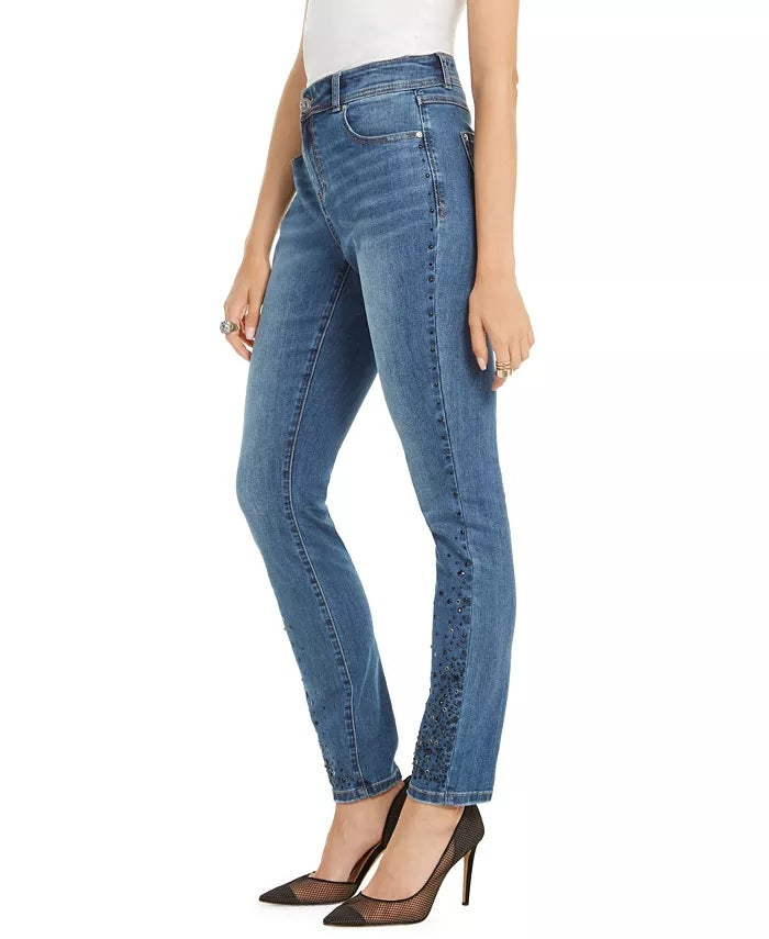 INC International Concepts Women's Rhinestone Skinny Ankle Jeans Blue Size 4