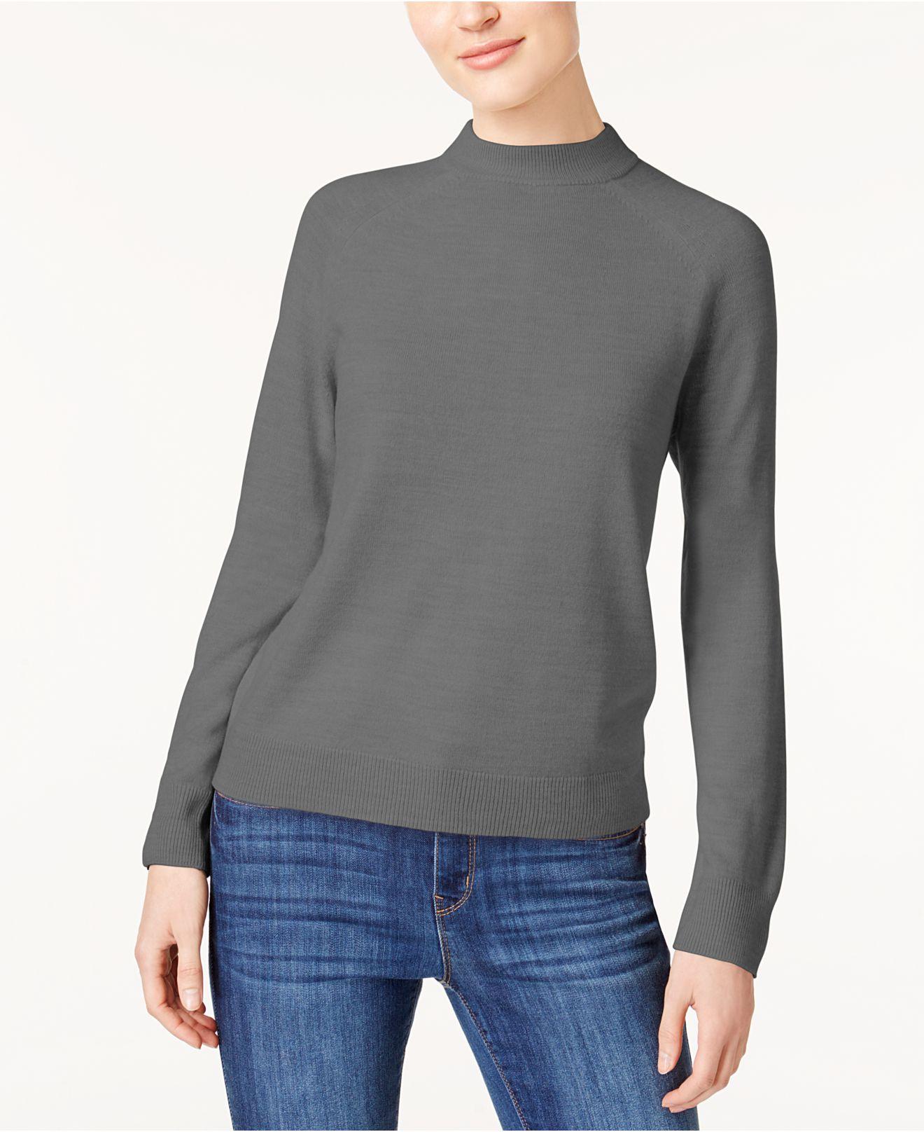 Karen Scott Women's Zip Back Mock Neck Sweater Charcoal Size Medium
