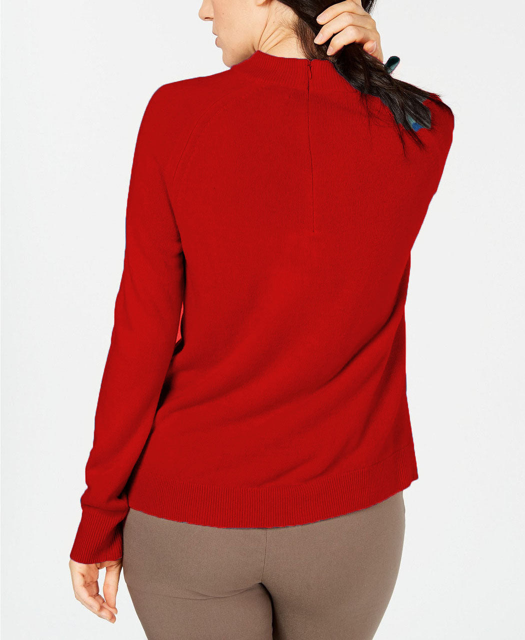Karen Scott Women's Zip Back Mock Neck Sweater Red Size Extra Large