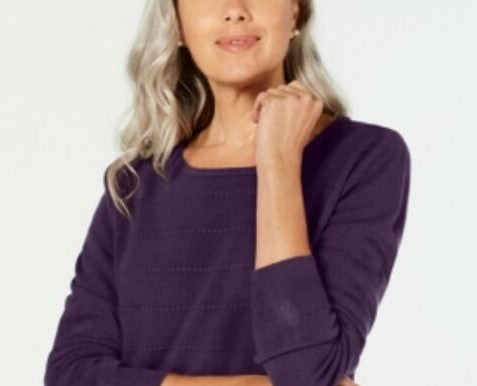 Karen Scott Women's Textured-Stripe Sweater  Purple Size Extra Large