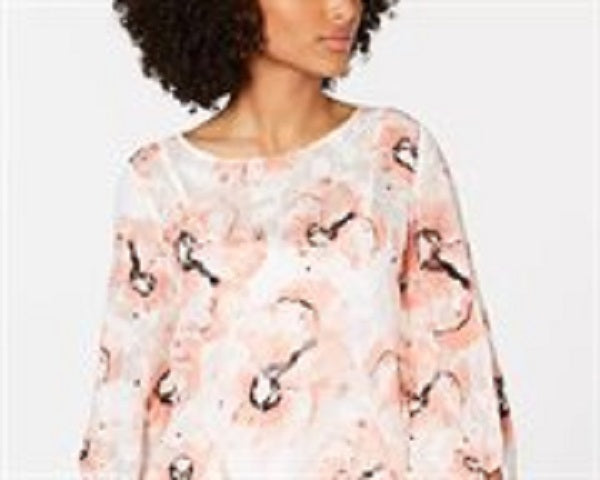 Alfani Women's Petite Printed Bubble-Hem Top Orange Size Medium