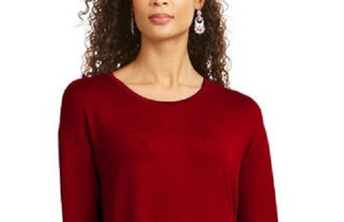 Style & Co Women's Drawstring Tie-Cuff Top Dark Red Size Small