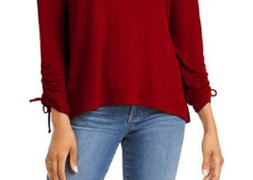 Style & Co Women's Drawstring Tie-Cuff Top Dark Red Size Small