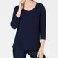 Charter Club Women's Contrast Pleated-Back Ribbed Top Blue Size Large