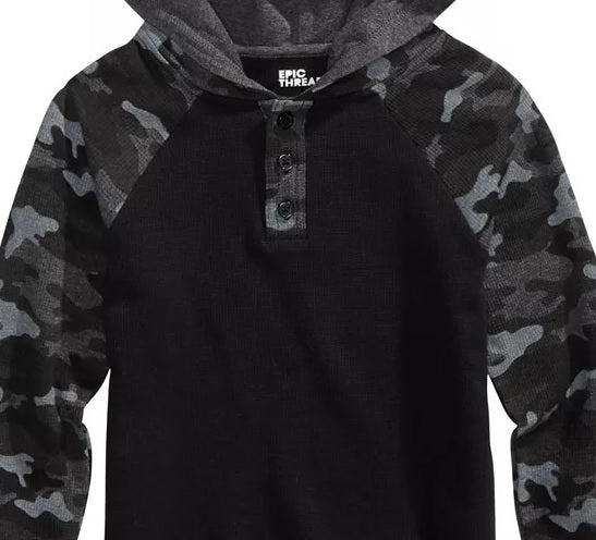 Epic Threads Toddler Boys Camo Colorblocked Thermal-Knit Hooded Henley Black Size 2