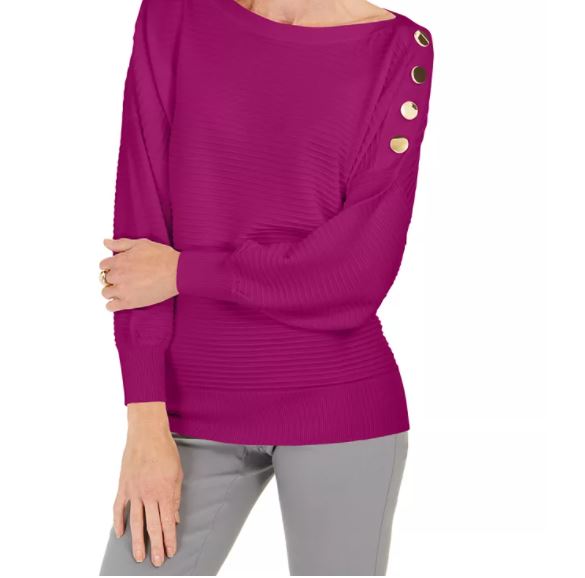 JM Collection Women's Button Sleeve Sweater Purple Size Medium