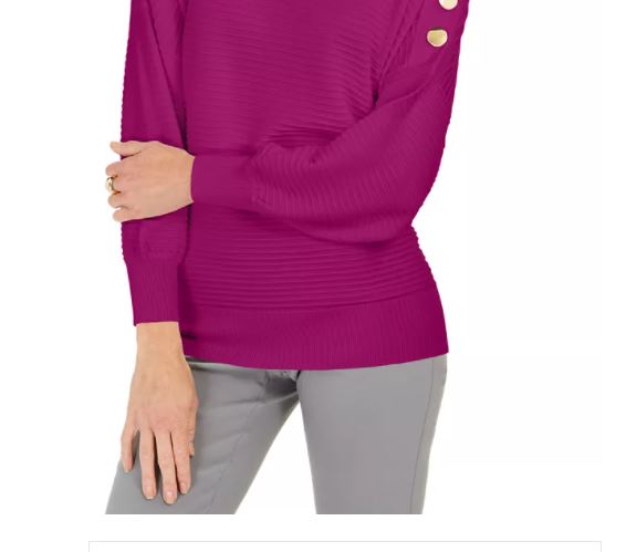 JM Collection Women's Button Sleeve Sweater Purple Size Medium