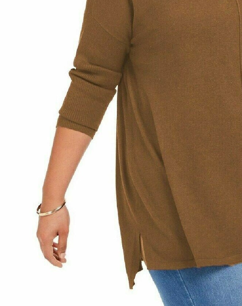 स्टाइल एंड को वीमेन सीम-फ्रंट ट्यूनिक स्वेटर ब्राउन, मीडियम साइज़