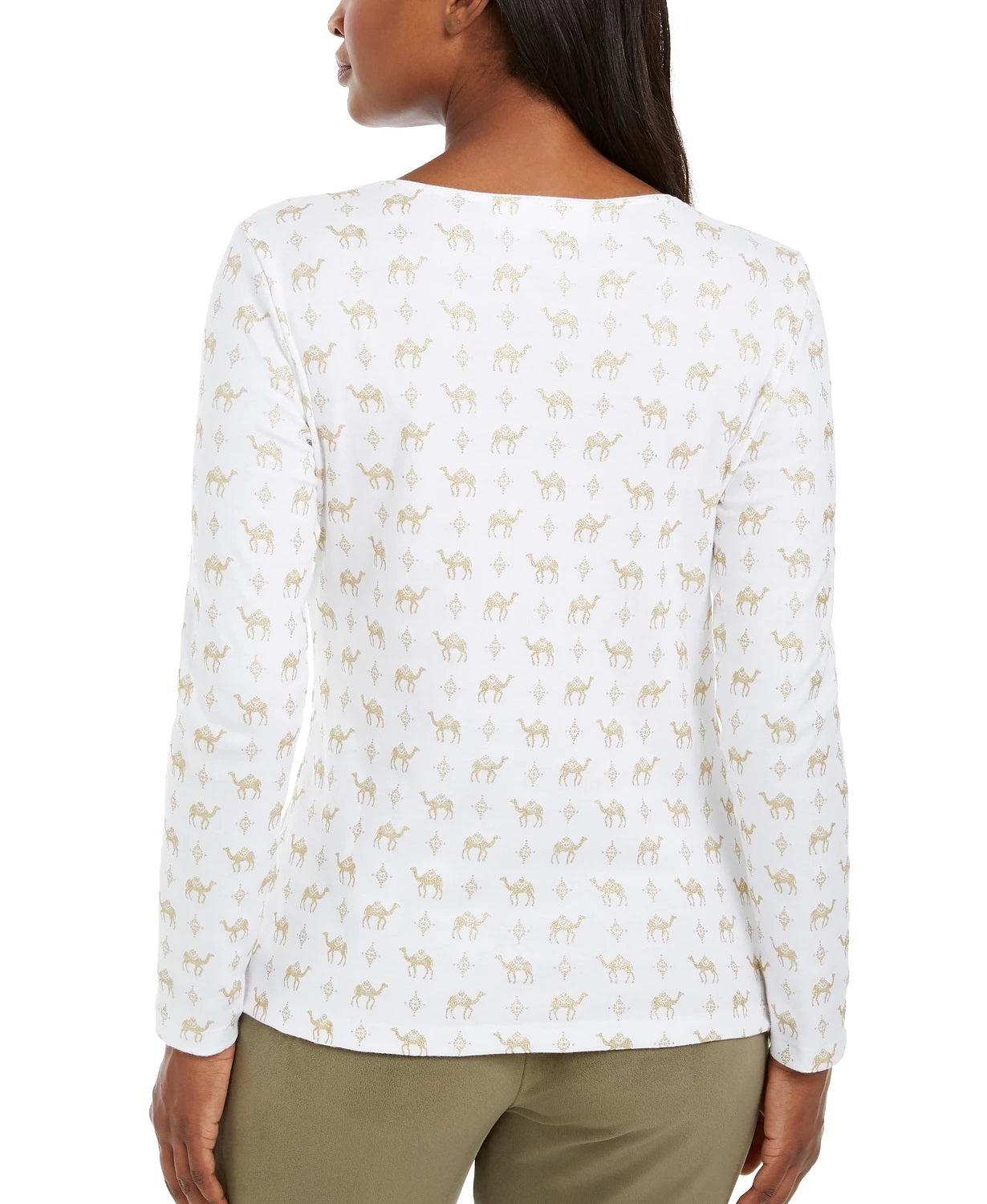 Karen Scott Women's Shimmer Camel Print Top White Size Large
