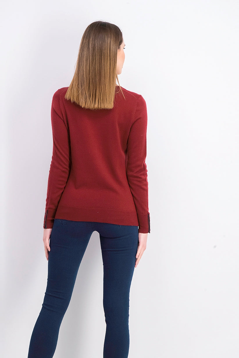Charter Club Women's Merino Wool Button-Cuff Crewneck Sweater Wine Size Extra Large
