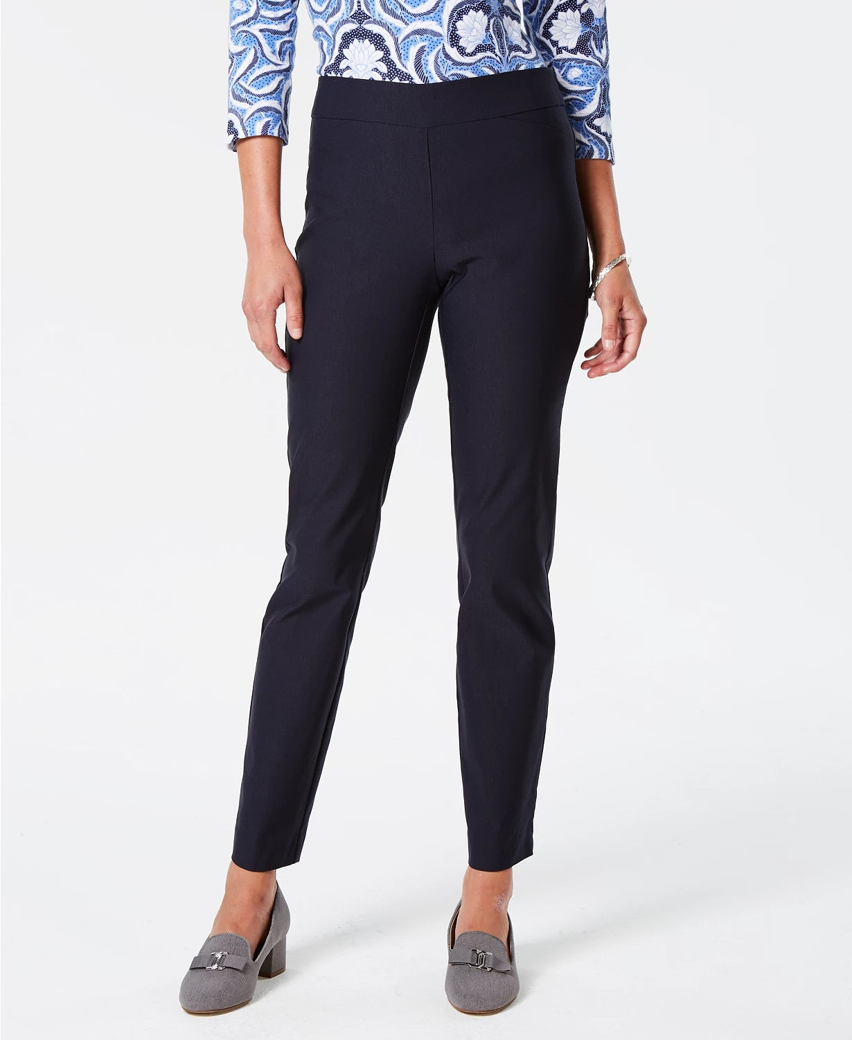 Charter Club Women's Cambridge Skinny Pull-On Tummy-Control Pants Bright Blue Size 14