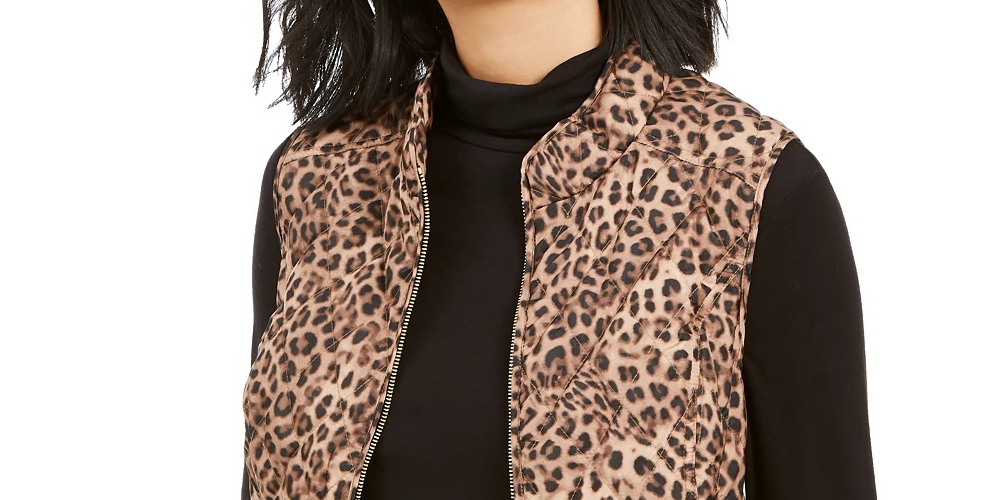 Charter Club Women's Animal-Print Quilted Vest Beige Size Extra Small