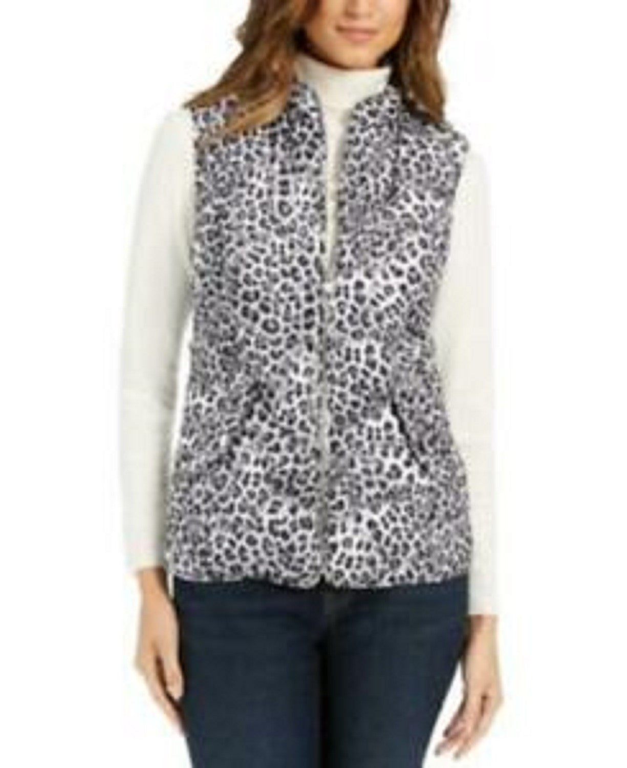 Charter Club Women's Animal-Print Quilted Vest White Size Medium