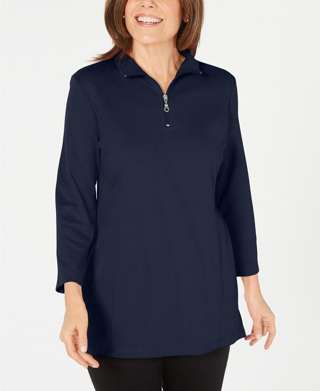 Karen Scott Women's Cotton Half Zip Mock Neck Top Blue Size Small