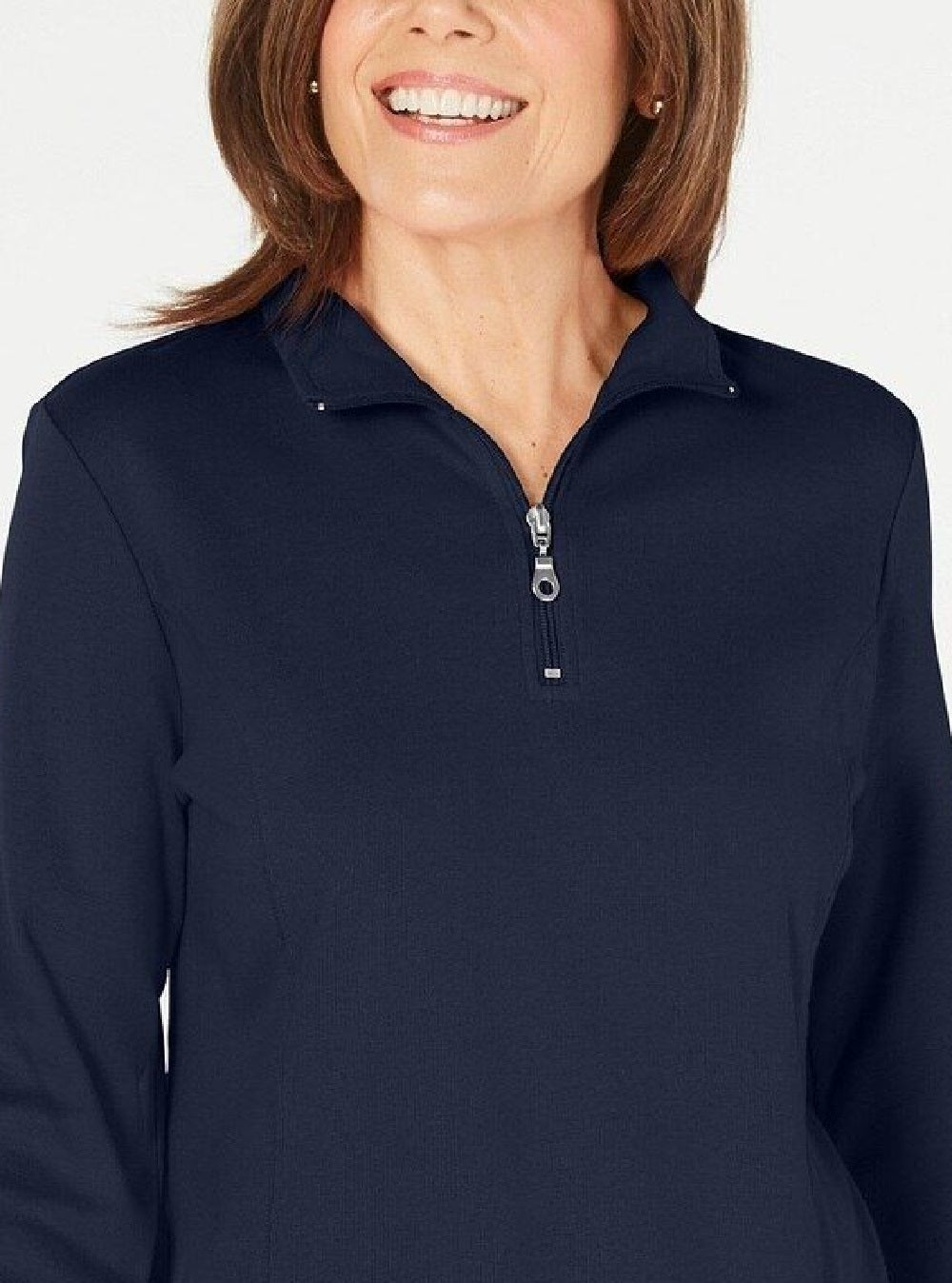 Karen Scott Women's Cotton Half Zip Mock Neck Top Blue Size Small