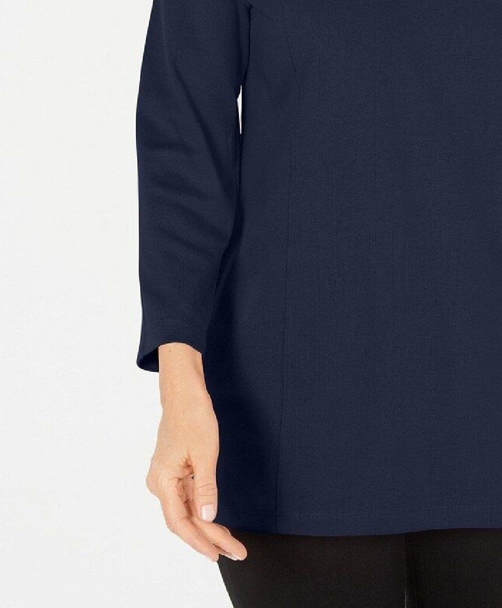 Karen Scott Women's Cotton Half Zip Mock Neck Top Blue Size Small