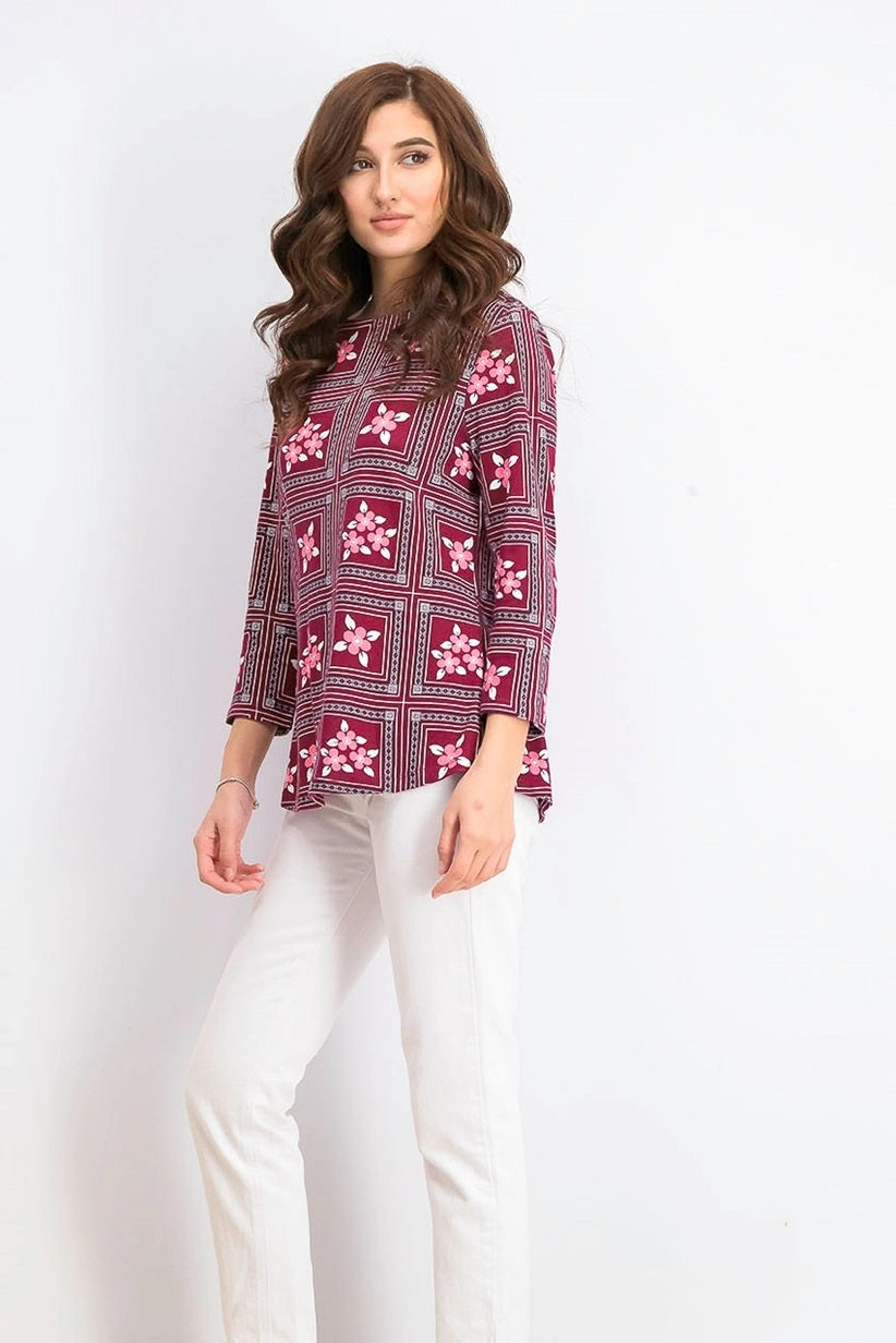 Charter Club Women's Tile-Print Top Red Size Large