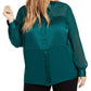 Alfani Women's Plus Size Satin Mixed-Media Top Dark Green Size 4X