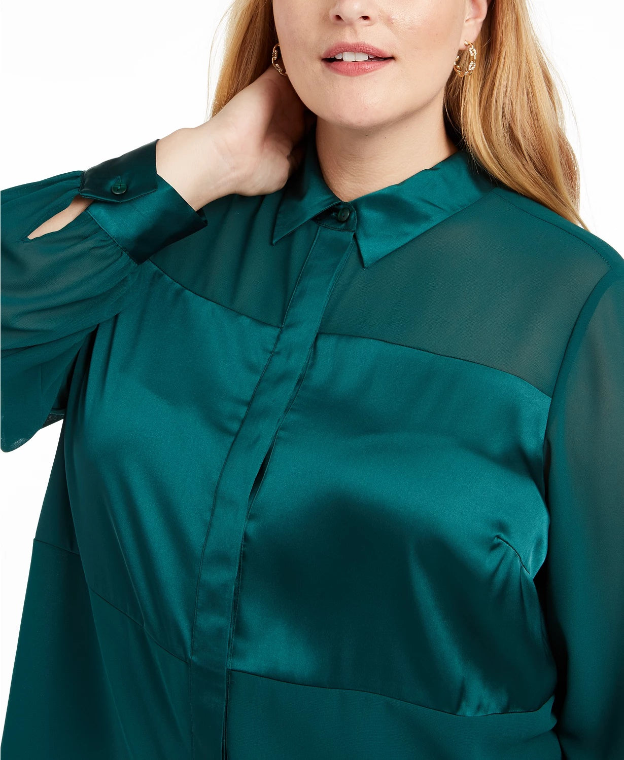 Alfani Women's Plus Size Satin Mixed-Media Top Dark Green Size 4X