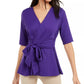 Alfani Women's Faux-Wrap Tie-Front Peplum Blouse Purple Size Extra Large