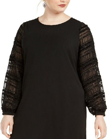 Alfani Women's Plus Size Embellished-Sleeve Shift Dress Black Size 2X