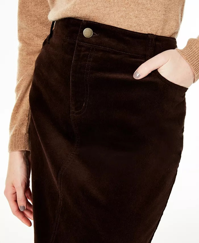 Charter Club Women's Corduroy Tummy Control Skirt Brown Size 4 Petite