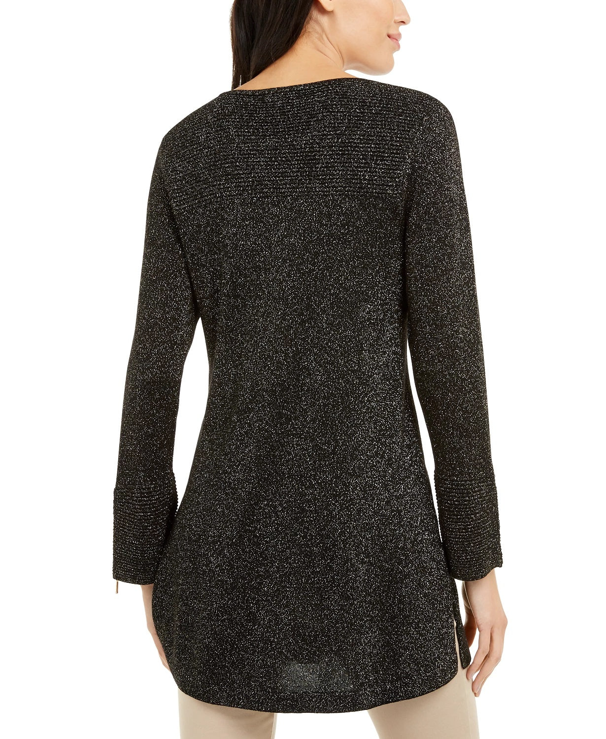 Alfani Women's Glitter-Knit Tunic Sweater Black Size Extra Small